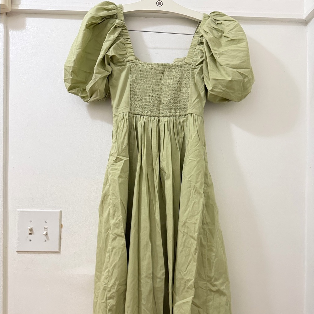 Abercrombie & Fitch Light Green Puff Sleeve Midi Dress - Picture 2 of 3